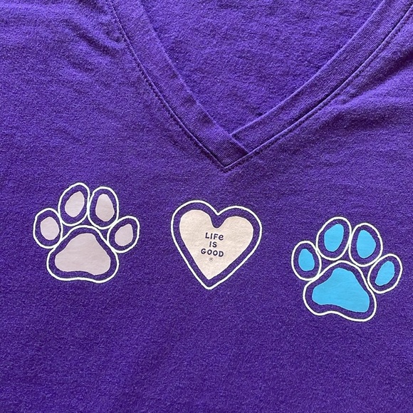 Life Is Good Sleep Tee Dog Lover Tshirt W’s S Purple Dog Print Cotton V Neck Tee - Picture 3 of 8